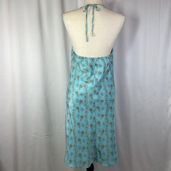Gap Silk Halter Slip Mini Dress Vintage Y2k Size 8 Aqua Blue Green Paisley - Picture 3 of 15